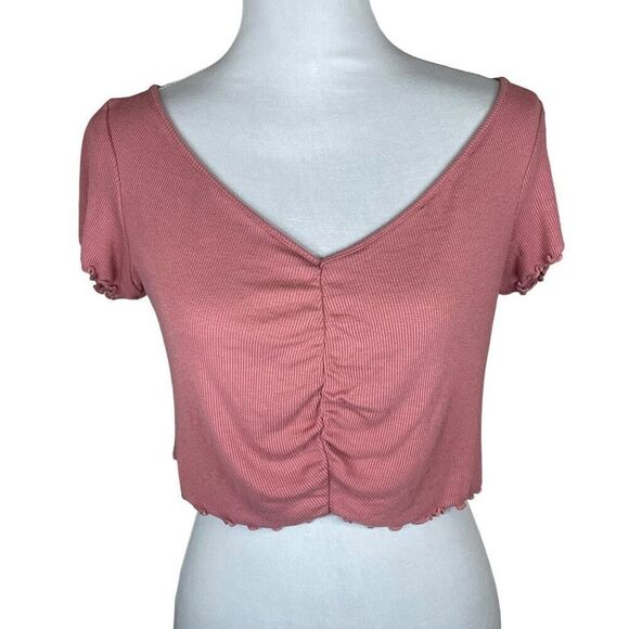 ASOS V-Neck Ruched Crop Top Dusty Pink Size 6 - Picture 1 of 9